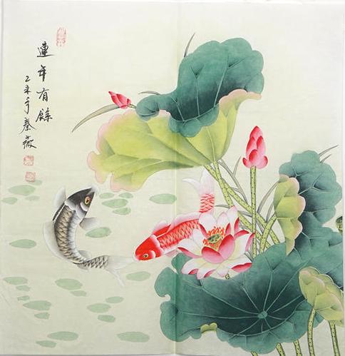 国画荷花鱼简笔画