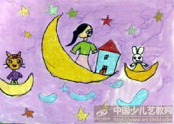 幼儿简笔画月亮船