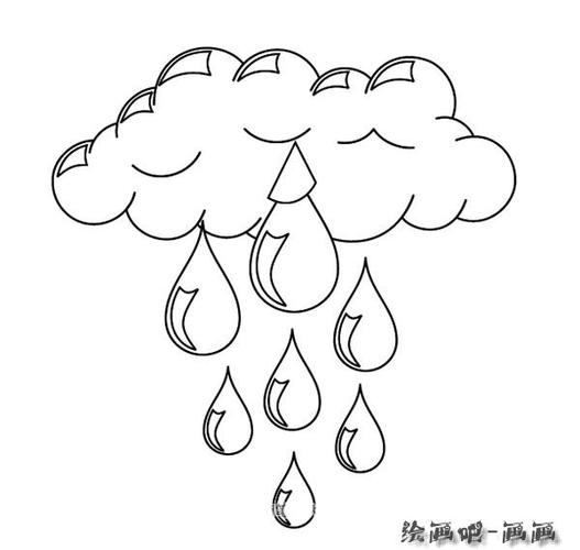 下大雨的云朵和雨滴简笔画