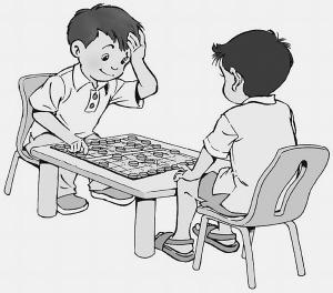 爸爸和儿子下棋的简笔画