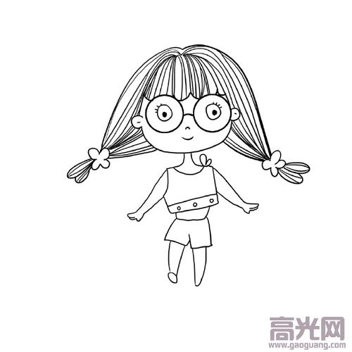 卡通人物简笔画教程画一个戴眼镜的小姑娘