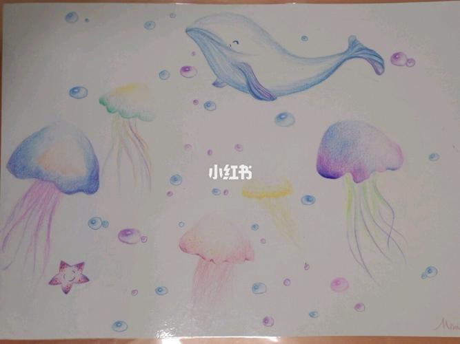 库存彩铅画 海洋生物类简笔画彩铅简笔画教程影视