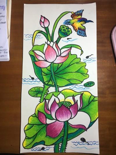 荷花简笔画油画棒作品