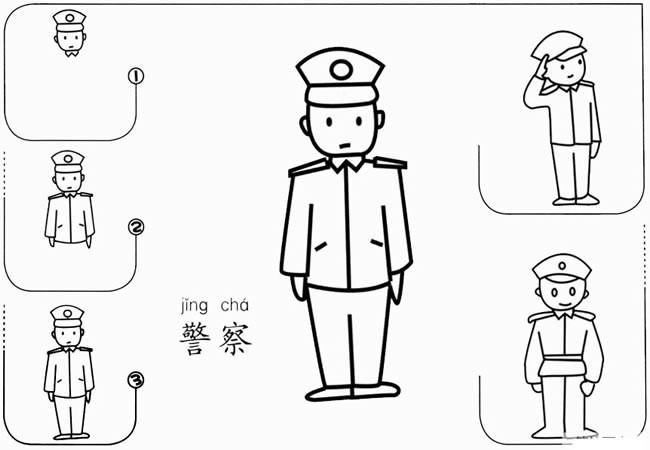 警察简笔画敬礼的警察简笔画怎么画步骤图