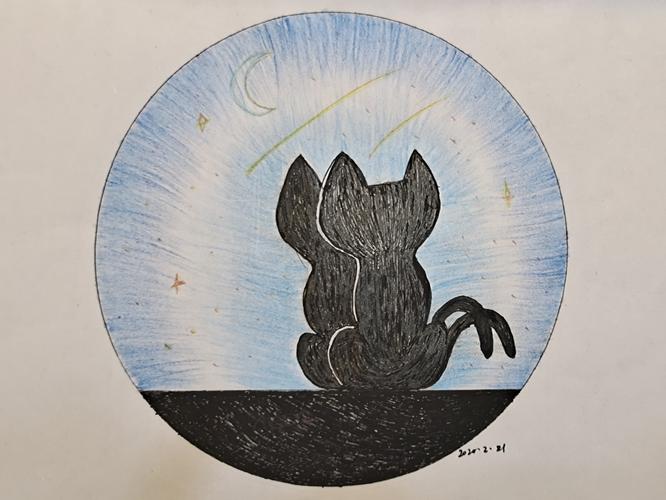 星空下的猫简笔画4