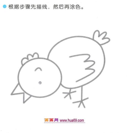 幼儿简笔画四步画觅食的小鸡图解教程