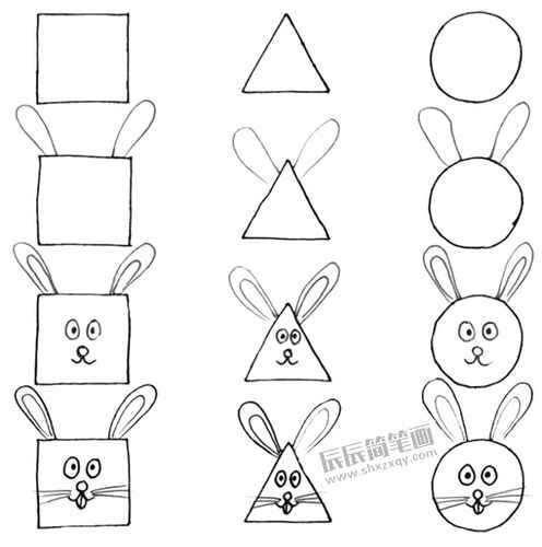 小兔子的三种形状简笔画