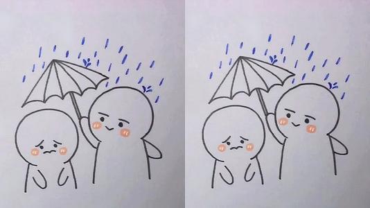 下雨天和动物的简笔画带颜色