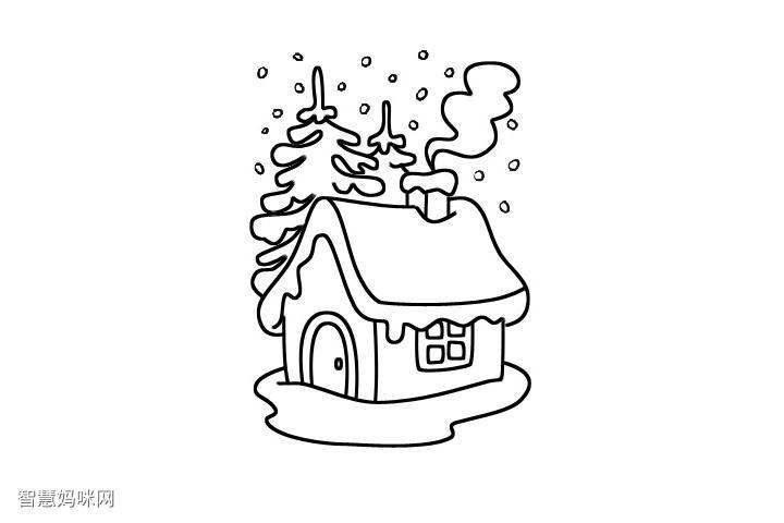 雪中的小屋简笔画