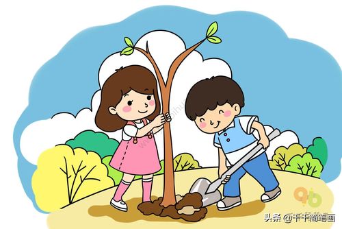 小学生植树简笔画儿童树木简笔画