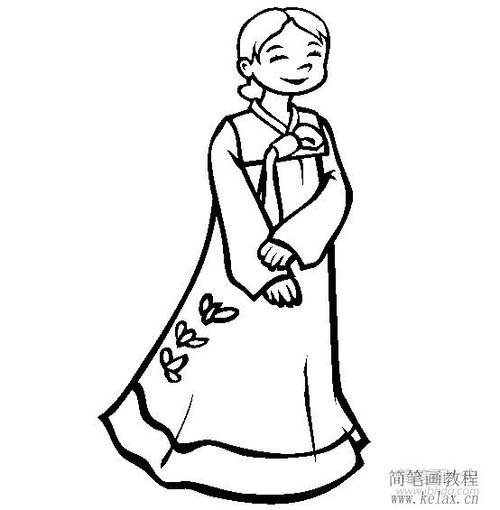 首页 人物简笔画 小女孩简笔画  世界民族服饰简笔画 韩国小女孩简笔