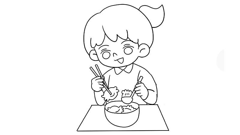 冬至吃饺子的小女孩简笔画