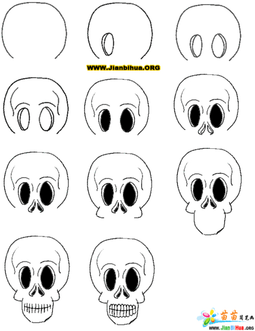 骷髅头色彩简笔画