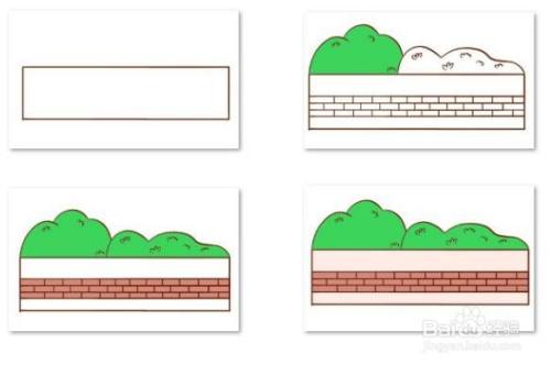 儿童彩色简笔画-彩色花池围墙的简笔画法