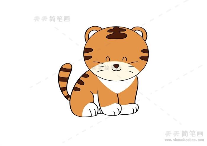 简笔画卡通老虎简笔画带颜色小学生老虎简笔画彩色