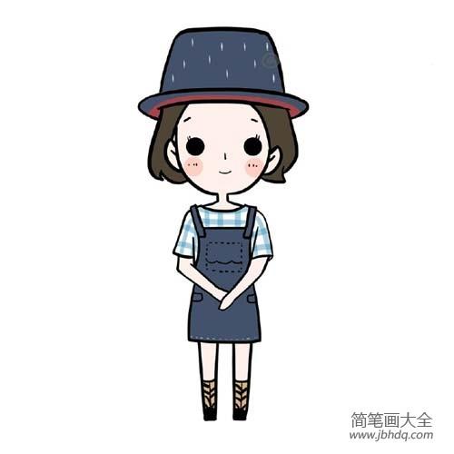 人物简笔画教程大全戴帽子的小女孩的画法