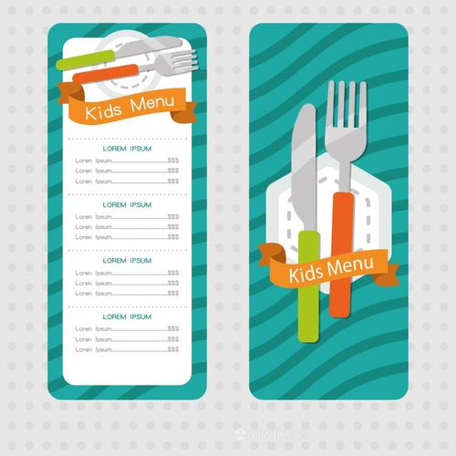 儿童餐厅矢量卡通简笔画菜单模板.ai