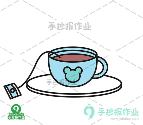 简笔画 专辑 饮品简笔画 红茶简笔画 茶杯上加上米奇头图案再右边用