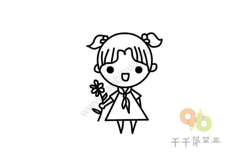 创意圆形简笔画 送花的小女孩