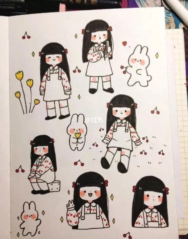 小女孩手帐简笔画