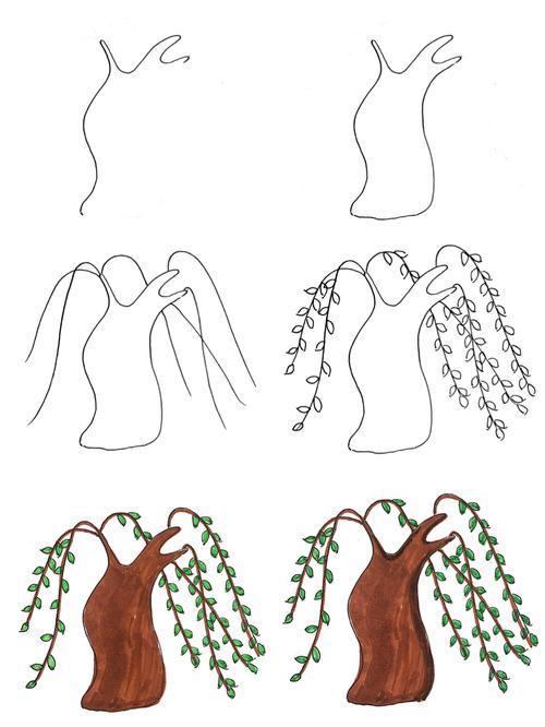 彩色垂杨柳简笔画