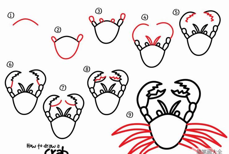 如何画螃蟹螃蟹简笔画教程