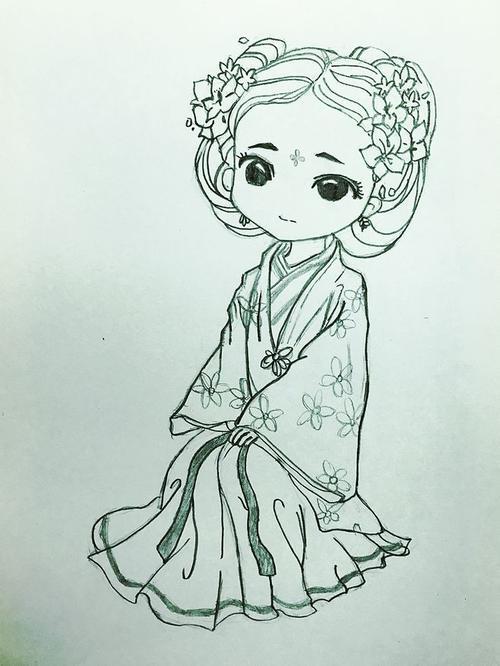 古代汉服女子简笔画