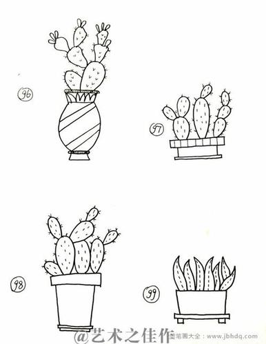 100款盆栽黑白手帐简笔画