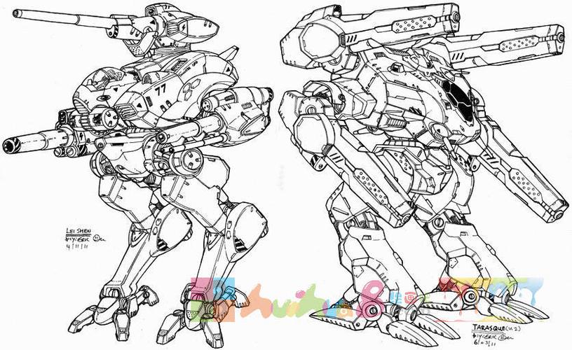 阿尔法变形机器人机甲产品设计简笔画 手绘 线稿 560420绘画