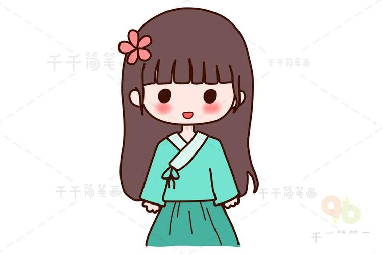 汉服小女孩简笔画 亲子绘画动漫人物儿童简笔画大全可乐云