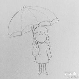 雨中撑伞的简笔画