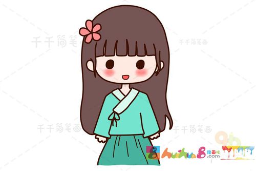 汉服小女孩简笔画亲子绘画