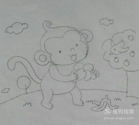 如何画吃香蕉的小猴子的简笔画