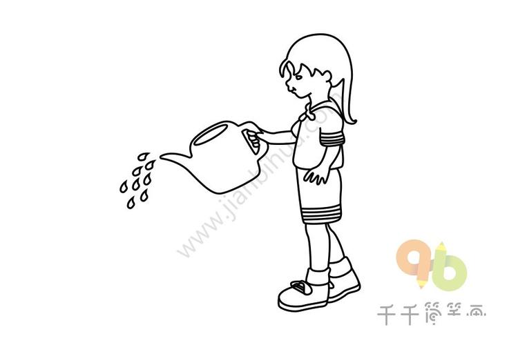 洒水的小女孩简笔画教程