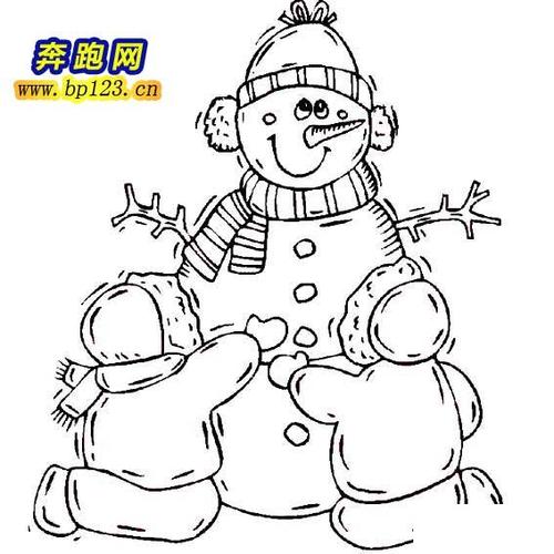 小孩堆雪人的简笔画卡通简笔画图片如何画小孩堆雪人两个小朋友一