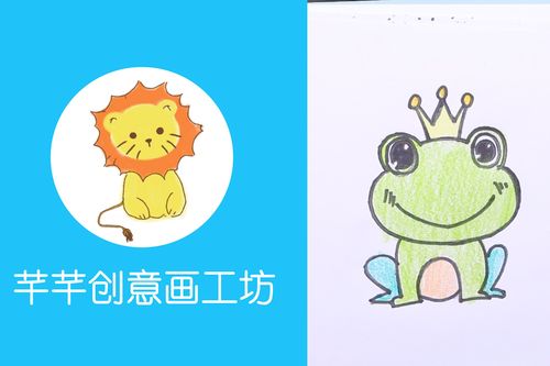 头戴皇冠的小青蛙亲子益智简笔画儿童兴趣学习