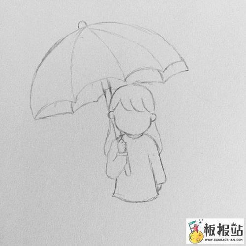 打雨伞的小女孩儿童简笔画