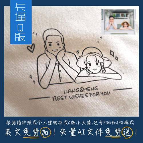 一折转手绘简笔画手绘头像q版漫画定制diy刺绣卡通简笔画情侣手机壳