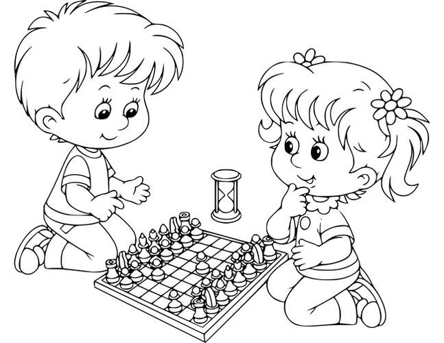 下棋简笔画小男孩和小女孩下棋简笔画