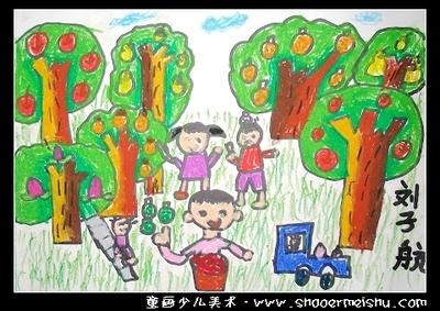 怎么画小孩摘果子摘果子儿童画图片小孩摘草莓简笔画图片