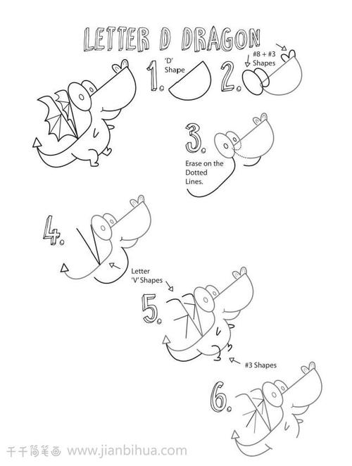 用字母d画一条龙简笔画