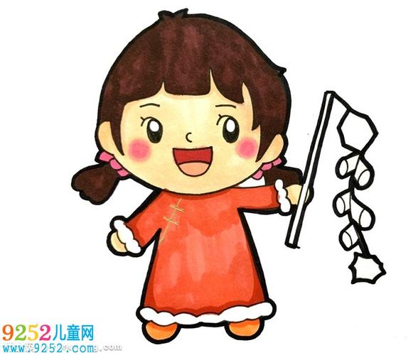 春节小孩放鞭炮简笔画新年小女孩放鞭炮简笔画 小女孩简笔画