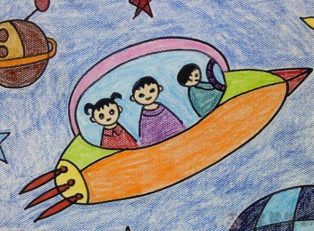 宇宙飞船儿童画宇宙飞船幼儿绘画作品 - 毛毛简笔画