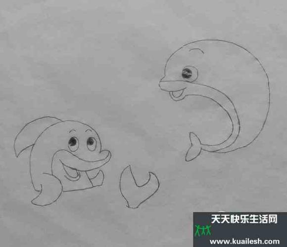 如何画嬉戏的海豚的简笔画