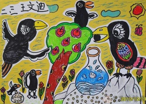 乌鸦喝水儿童蜡笔画图片 - 毛毛简笔画