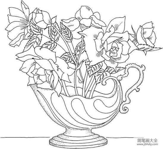 玫瑰插花简笔画图片